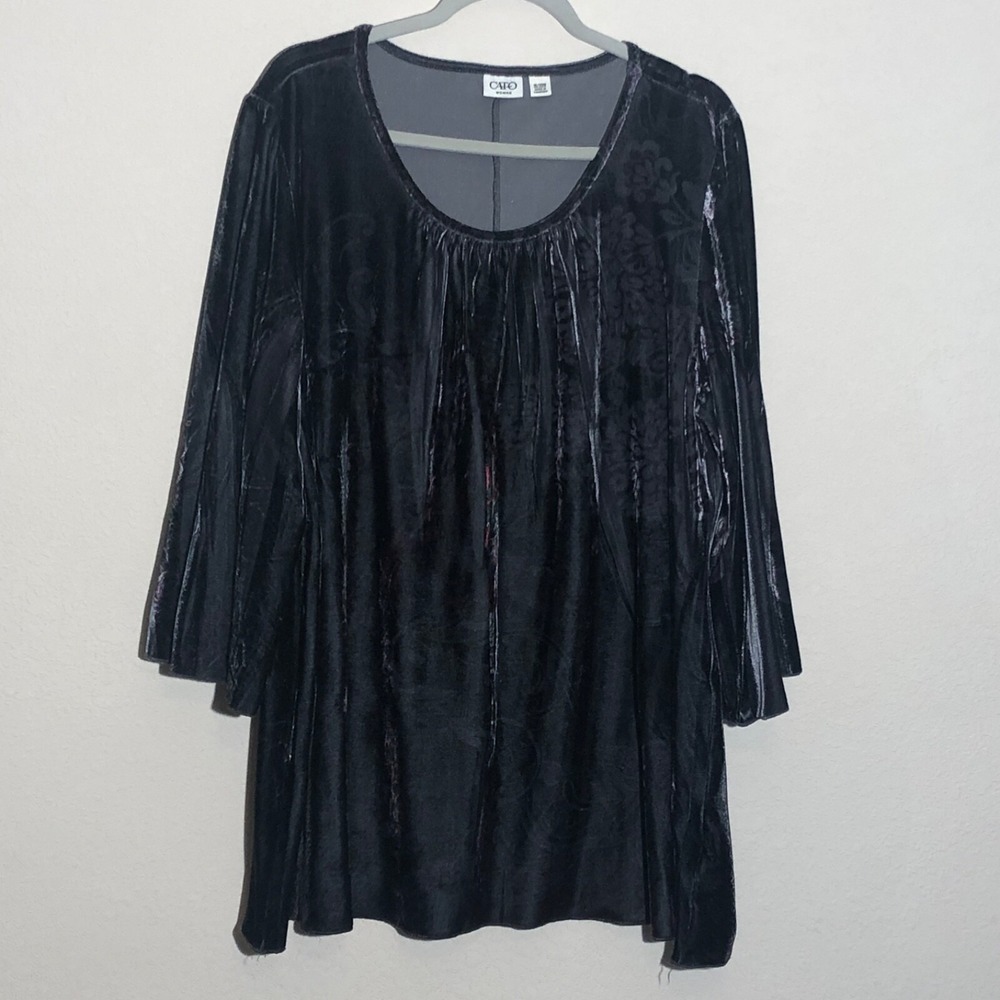 Cato Shirt Womens Size 18/20W Black Velvet Floral Peasant Dark‎ Cottagecore Boho